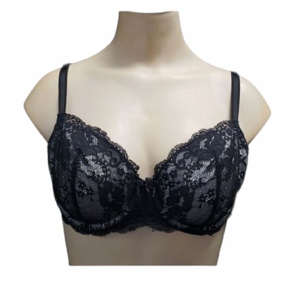 VICTORIA'S SECRET BLACK LACEY DREAMS ANGELS LINED DEMI BRA, SIZE 34D - Picture 1 of 8